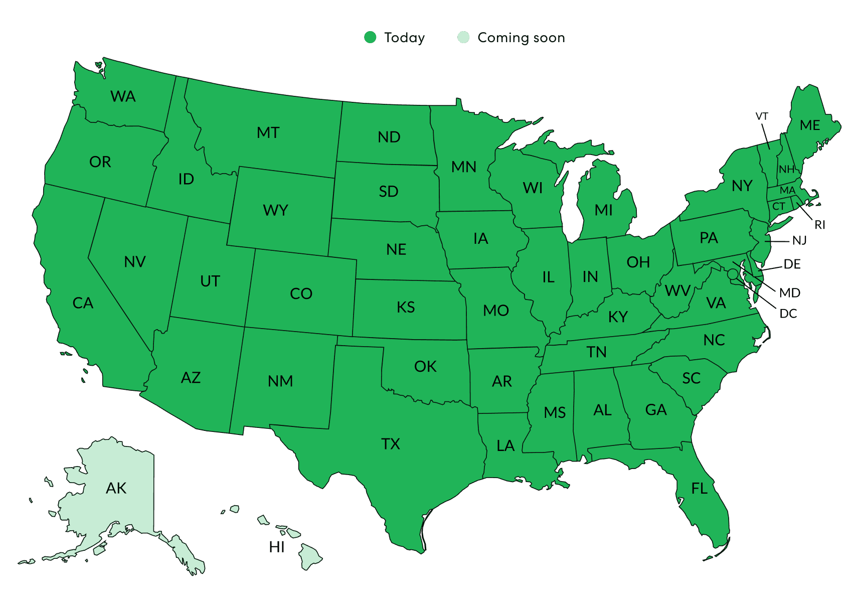 Map of states operates in lower 48 states